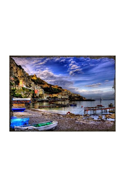 Cakatablo 50cmX70cm Ahşap Tablo Balılçı Tekneleri Şehir