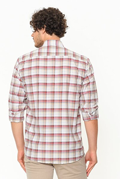 Varetta Чоловіча бежева картата класична сорочка з кишенями та довгими рукавами