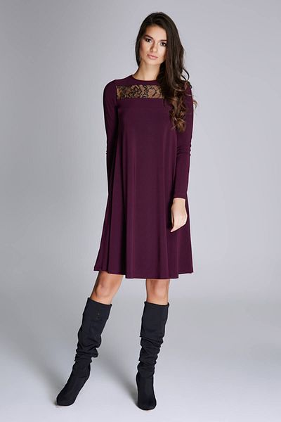 Laranor Rochie de damă, cu dantelă de prune, cu croiala lejeră 15L4589