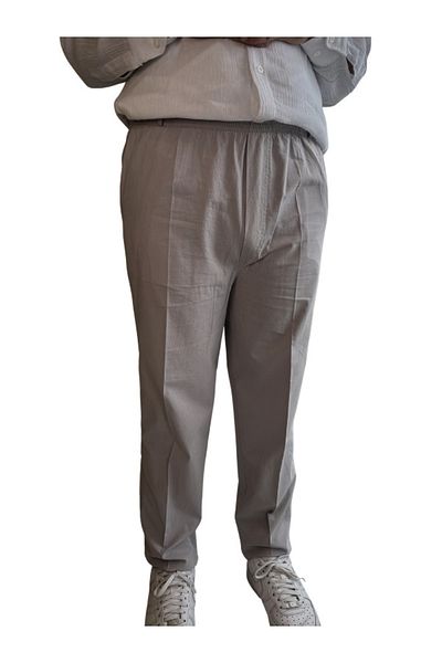 Beratnur Men's Gray Relaxed Fit Elastic Waist Linen Hajj and Umrah Shalwar Trousers