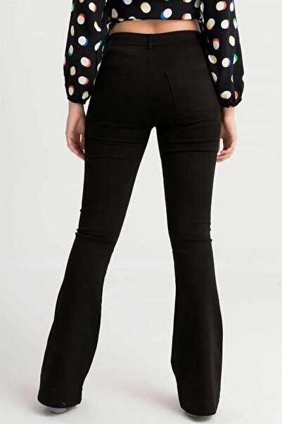Livik Lena Kadın Siyah Solmayan Yüksel Bel Likralı Toparlayıcı Ispanyol Pantalon