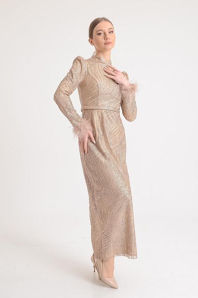 SpringStore Rochie de seară hijab cu sclipici, cu mâneci de culoarea pielii