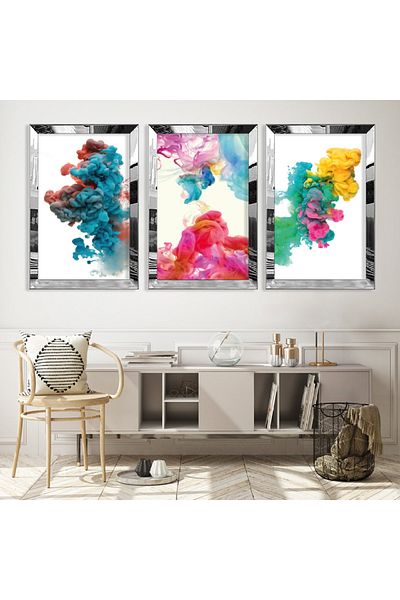 Zevahir Mobilya Dekorasyon Set de masă din MDF triplu colorat cu cadru din plexiglas cu oglindă argintie