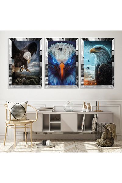 Zevahir Mobilya Dekorasyon Set de masă din MDF triplu Eagle cu cadru din plexiglas cu oglindă argintie