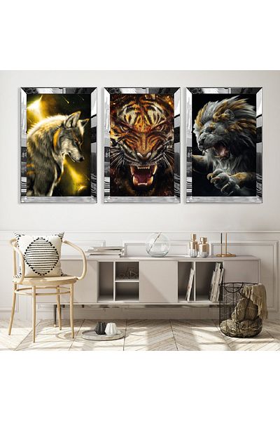 Zevahir Mobilya Dekorasyon Set de masă din MDF triplu cu cadru din plexiglas cu oglindă argintie