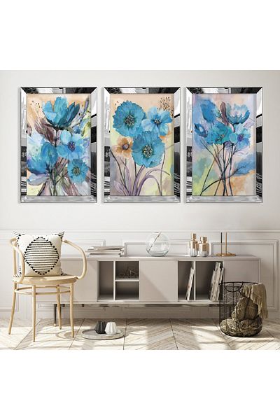 Zevahir Mobilya Dekorasyon Set de pictură din MDF triplu cu cadru din plexiglas cu oglindă argintie