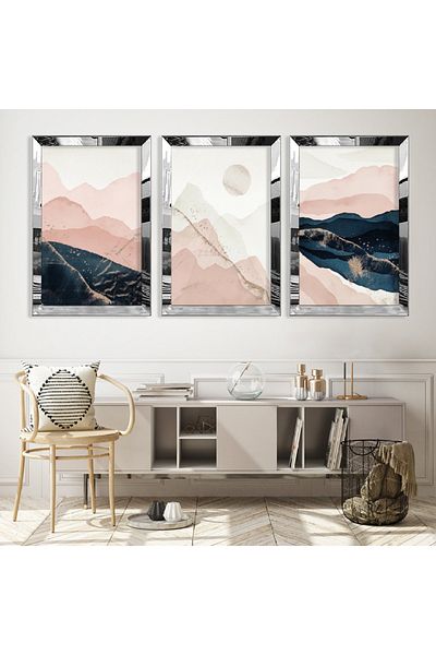Zevahir Mobilya Dekorasyon Set de pictură din MDF triplu cu cadru din plexiglas cu oglindă argintie