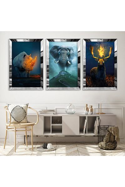 Zevahir Mobilya Dekorasyon Set de masă din MDF triplu cu cadru din plexiglas cu oglindă argintie