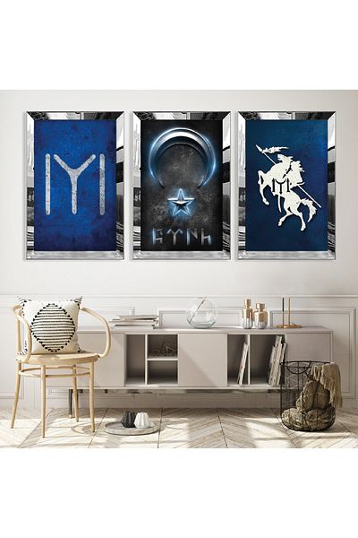 Zevahir Mobilya Dekorasyon Set de masă triplă din MDF Kayı cu cadru din plexiglas cu oglindă argintie