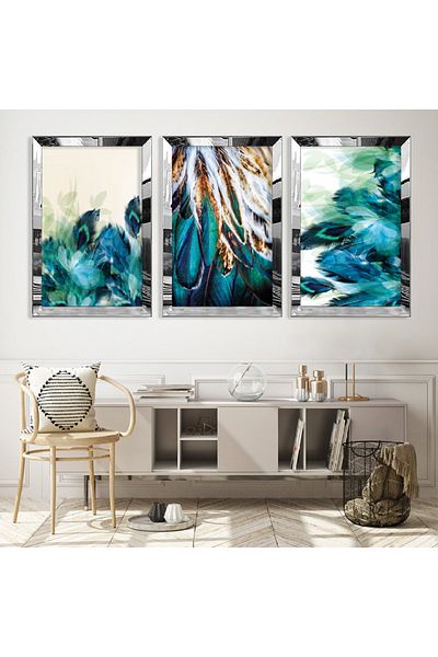 Zevahir Mobilya Dekorasyon Set de masă din MDF cu flori colorate cu cadru din plexiglas cu oglindă argintie