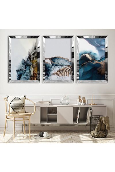 Zevahir Mobilya Dekorasyon Set de masă din MDF triplu colorat cu cadru din plexiglas cu oglindă argintie