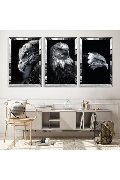 Zevahir Mobilya Dekorasyon Set de masă din MDF triplu Eagle cu cadru din plexiglas cu oglindă argintie