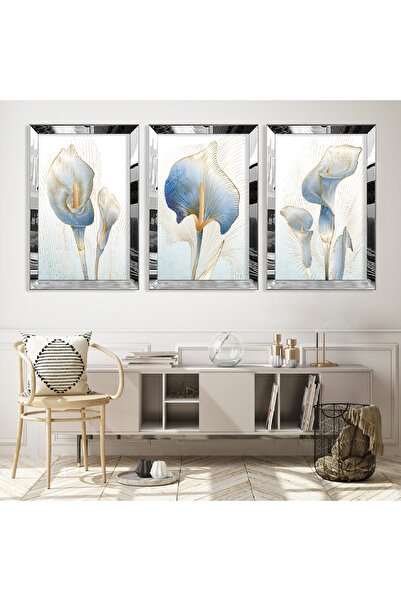 Zevahir Mobilya Dekorasyon Silver Mirrored Plexiglass Framed Triple Abstract ...