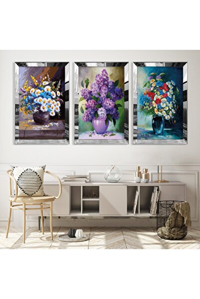 Zevahir Mobilya Dekorasyon Colorful Vase Flower Triple Mdf Table Set with Sil...