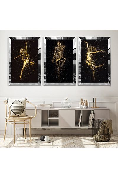Zevahir Mobilya Dekorasyon Σετ Τριπλό Τραπέζι MDF Art Modern με ασημί καθρέφτη από πλεξιγκλάς