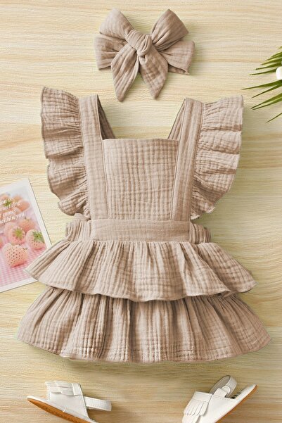 ipek atlas Kız Bebek Ve Çocuk Fırfırlı Kolsuz Müslin Elbise