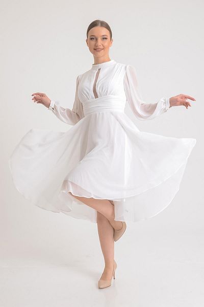 SpringStore Rochie de seara scurta din sifon ecru