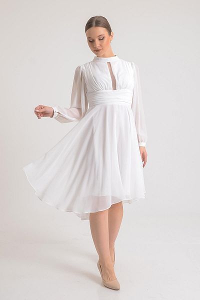 SpringStore Rochie de seara scurta din sifon ecru