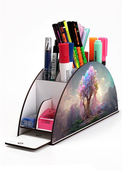 kutuTR Wooden Vip Fantastic Rainbow Ruled Desktop Pen Holder Organizer Assembled Boxed