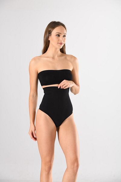 Miss Fit 1111 Women's Black Seamless Extra High Waist Silicone Stomach String 1 Size Slimming Panties Corset