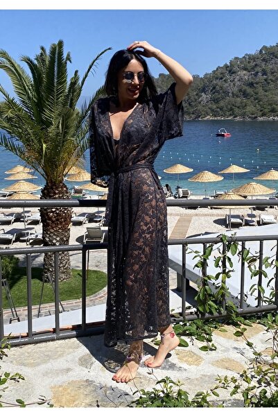BEACHTALK Dantel Desen Uzun Kuşaklı Kimono