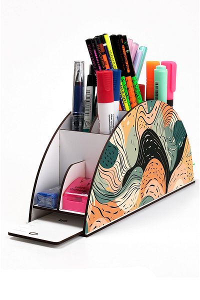 kutuTR Desktop Pen Holder Organizer with Rainbow Ruler Assembled Box