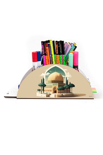 kutuTR Wooden Vip Islamic Rainbow Ruled Desktop Pen Holder Organizer with Assembled Box