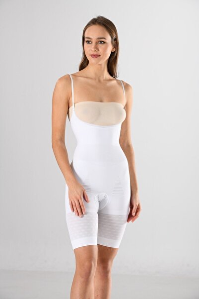 Miss Fit 1255 Corset alb cu bretele subțiri reglabile pentru femei, picior lu...