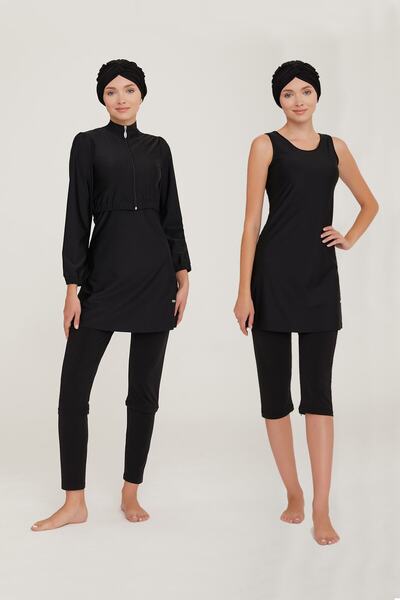 Adasea Σετ μαγιό Elvira Semi και Full Covered Hijab 4453-23 Μαύρο