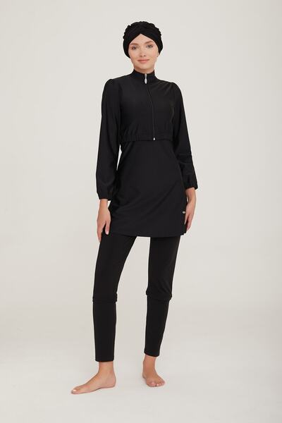 Adasea Σετ μαγιό Elvira Semi και Full Covered Hijab 4453-23 Μαύρο