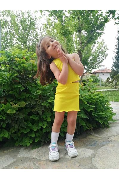 ÇOCUK BUTİĞİM Yellow Single Shoulder Crop Set