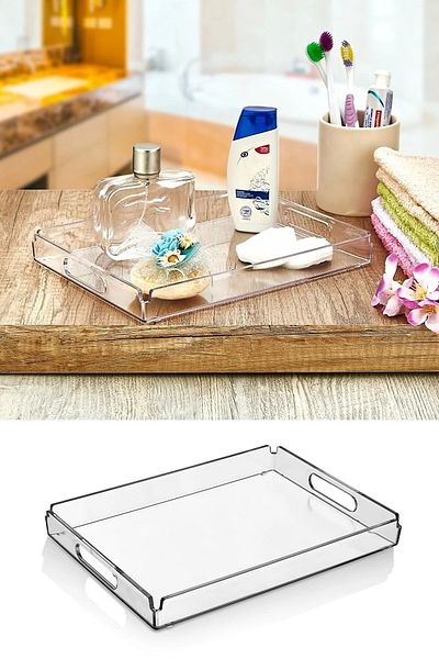 Selenica Rectangular Decorative Plexiglass Stylish Tea Coffee Serving Presentation Tray, organizer, decorative Transparent Tray