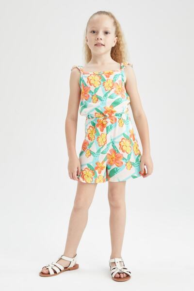 DeFacto Dívčí bavlněný krátký overal se vzorem