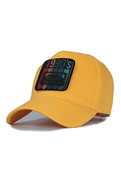 Trucker 1990's Model Şapka- Değiştirilebilir Deri Patch - Pamuk - Unisex - Sarı