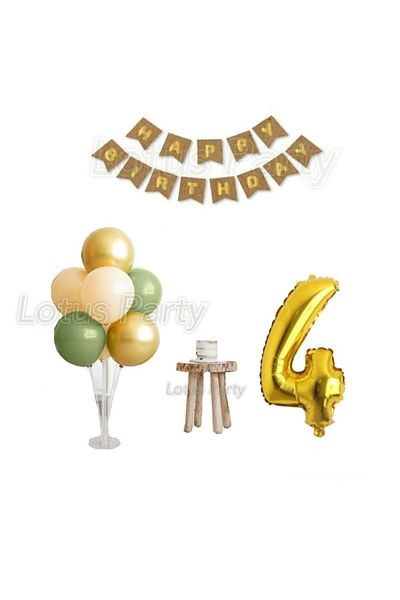 LOTUS PARTY Σετ γενεθλίων 4 ετών Minimal Μπαλόνι Βάση Αριθμός Φύλλο Μπαλόνι Bohemian Color Balloon Kraft Happy Birthday