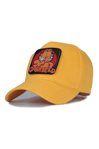 Trucker Garfield Model Hat - Replaceable Leather Patch - Cotton - Unisex - Yellow