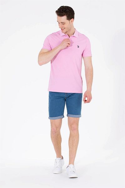 U.S. Polo Assn. Ανδρικό μπλουζάκι με λαιμόκοψη σε ανοιχτό ροζ πόλο