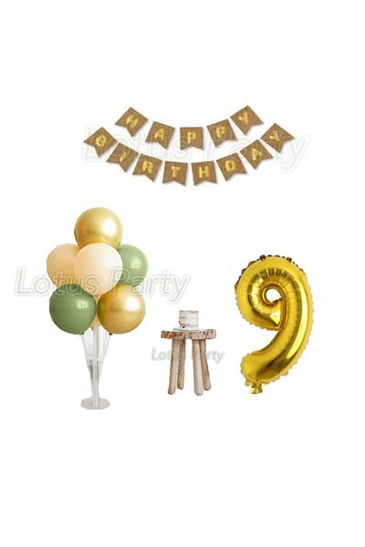 LOTUS PARTY Σετ γενεθλίων 9 ετών Minimal Μπαλόνι Βάση Αριθμός Φύλλο Μπαλόνι Bohemian Color Balloon Kraft Happy Birthday