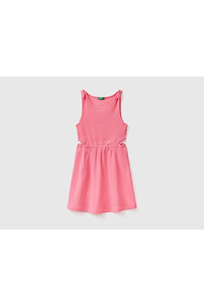 United Colors of Benetton Kız Çocuk Fuşya Beli Pencereli Penye Elbise Pembe