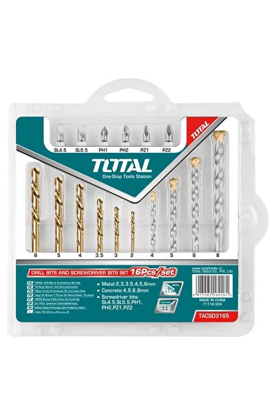 TOTAL Tacsd3165 Matkap Ucu Ve Tornavida Uç Seti 16 Parça