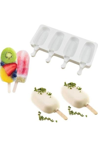 Hayal Sepeti Magnum Ice Cream Mold and 20 Wooden Sticks 4-Piece Practical Magnum Silicone Ice Cream Mold