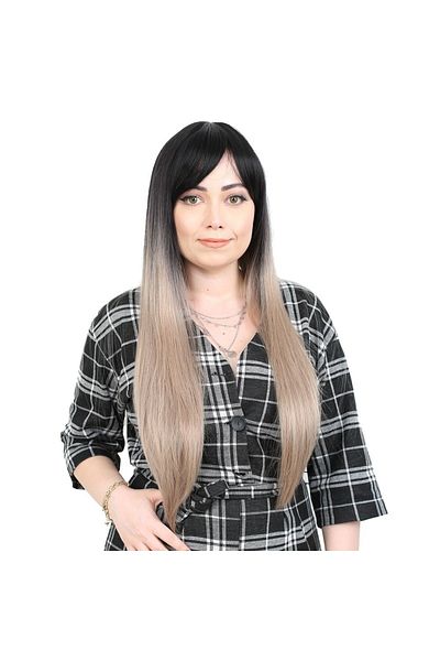 KONAK PERUK Fiber Synthetic Black Yellow Ombreli Long Bangs Wig - Baby