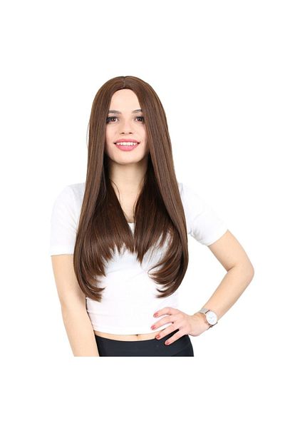 KONAK PERUK Brown Caramel Fiber Synthetic Long Straight Wig