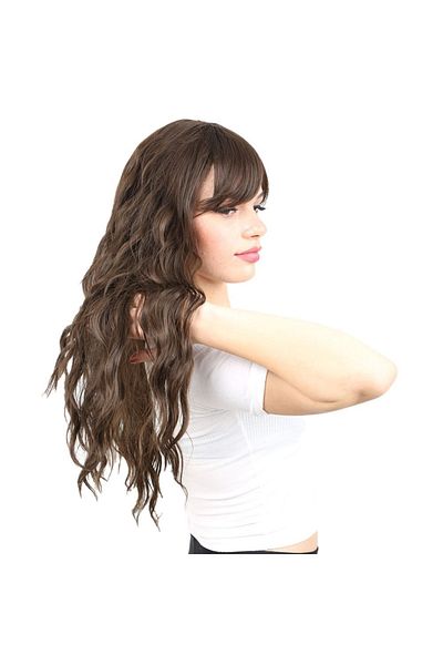 KONAK PERUK Light Brown Fiber Synthetic Wig - Long Water Wave with Perch
