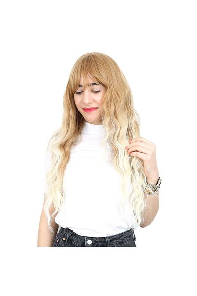 KONAK PERUK Fiber Synthetic Wig - Riveted, Long Water Wave, Honey Foam and Platinum Ombreli