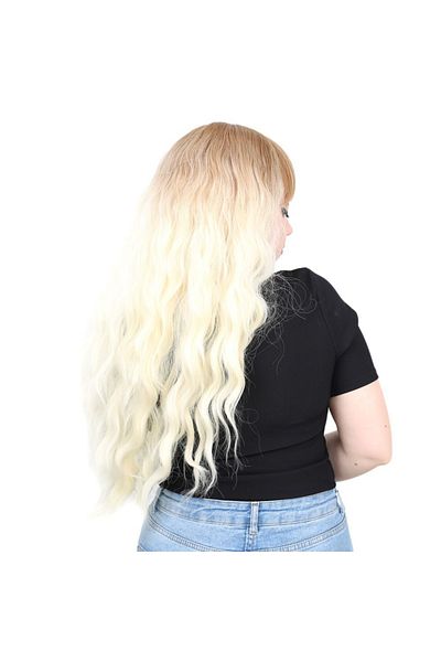 KONAK PERUK Long Water Wave Fiber Synthetic Wig with Perch - Honey Foam / Platinum Short Ombreli