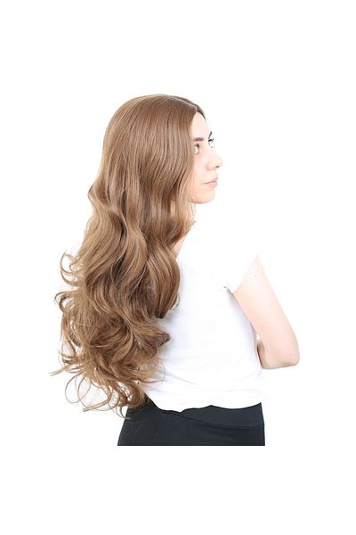 KONAK PERUK Fiber Synthetic Dense Wavy Long Rivetless Wig - Auburn