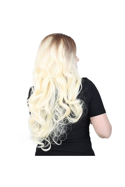 KONAK PERUK Dense Wavy Fiber Synthetic Long Rivetless Wig - Light Bubble / Platinum Ombreli