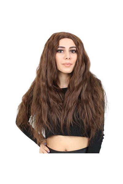 KONAK PERUK Long Fiber Synthetic Wig - Fluffy Wavy, Brown Caramel