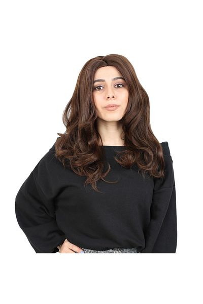KONAK PERUK Medium Wavy Fiber Wig Without Bangs - Brown Caramel